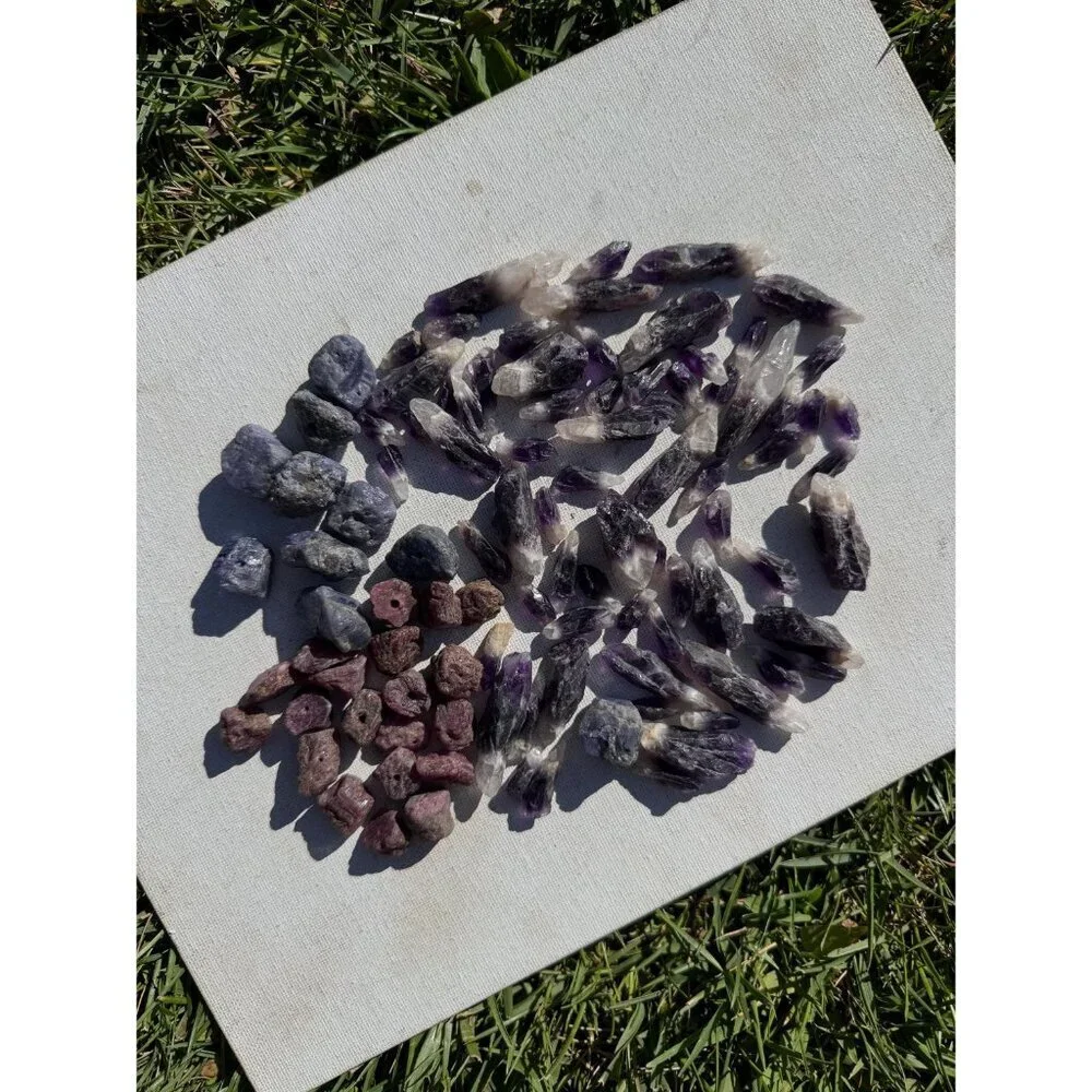 Drilled Gemstone Lot Beads - Tanzanite, Amethyst and Ruby - 260 grams